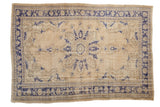 Vintage Distressed Oushak carpet with starburst medallion, serrated leaves, in faded cobalt blue and ivory. 6'8