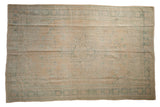 Vintage distressed Oushak rug, faded apricot and ocean green medallion vinery, 6'1