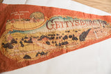 The graphic map of monuments and landmarks on the circa 1940s Gettysburg felt flag.