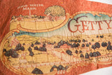 Illustrated map detail on a vintage Gettysburg felt flag showing monuments and the High Water Mark.