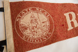 Off-white Virginia State Seal on rustic reddish-brown Richmond felt flag.