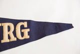 Antique Mercersburg felt flag tip, showing blue texture, beige 'RG' letters, and moth nibbles.