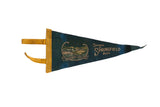 Vintage dark green felt souvenir pennant from Springfield, Massachusetts, with speedboat design.