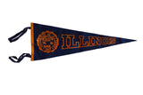 Circa 1950s vintage University of Illinois felt flag, navy blue with orange logo and text.