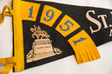 Vintage St. Louis felt flag with blue numbers 5 and 1, plus yellow fringe.