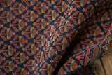 Textured hand-knotted Afshar pile with germinating floral lattice in navy, madder root, gold.