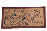 Vintage Nichols Art Deco runner with beige field, cobalt blue vinery, bird, and butterflies.