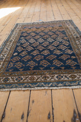 Hand-knotted ivory fringe and geometric border of an antique Kurdish rug.