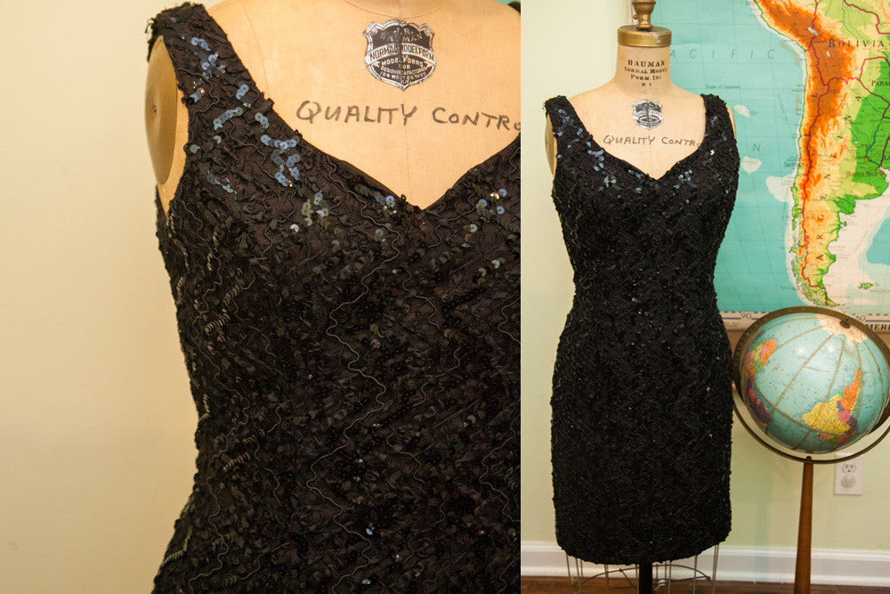 Vintage 80s Little Black Sequin Dress – Item #1705