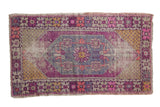 Distressed Oushak rug in plum and violet with diamond medallion, colorful spandrels, 2'6