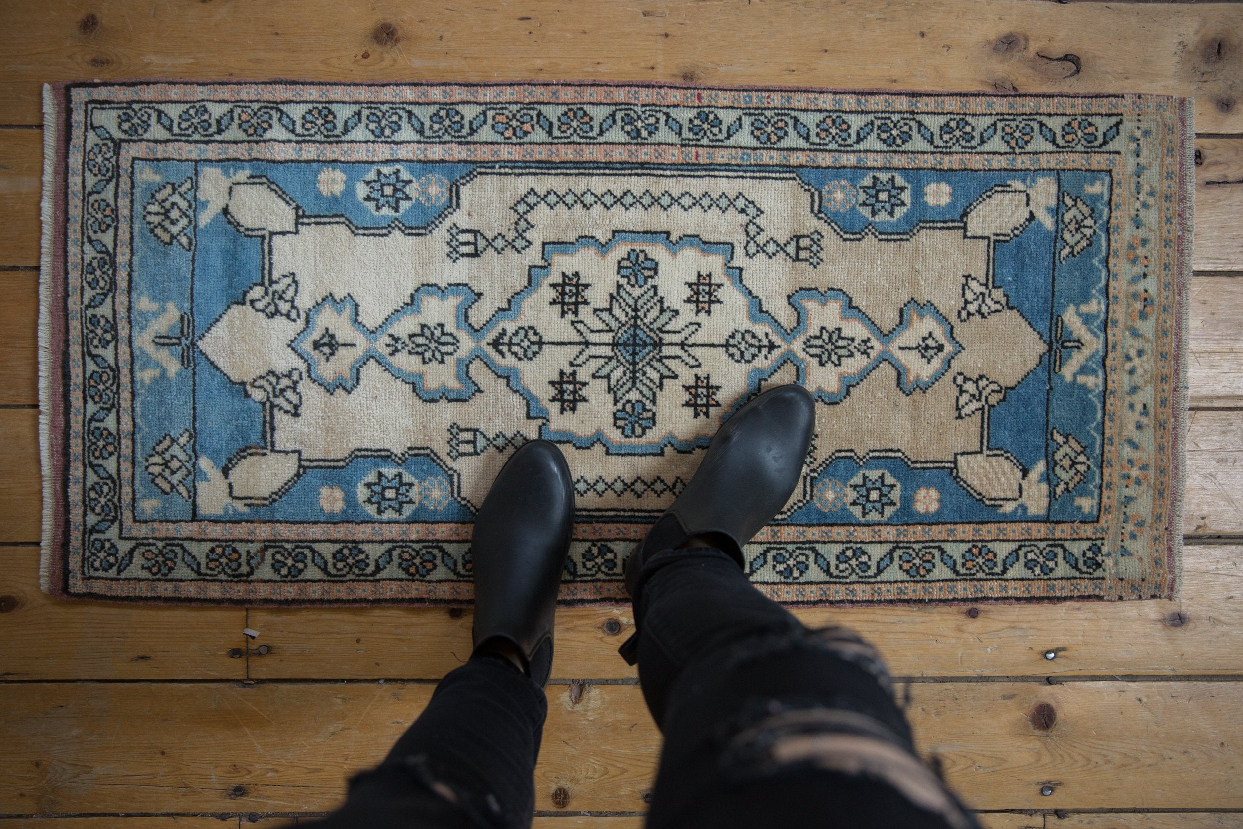 1.5x4 Vintage Distressed Oushak Rug Mat Runner // ONH Item 8146 Image 1