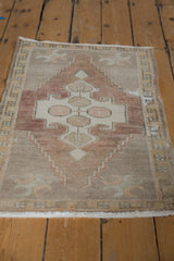Distressed Oushak rug, primitive geometric design, abrash, silver, mauve, ivory, and mostly even wear.
