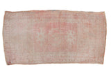 Vintage distressed Oushak rug mat, soft rose and ivory palette, 1'8