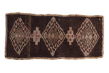 Hand knotted vintage Distressed Kars rug, geometric diamond medallions, abrashed brown, 1'2