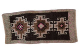 Distressed hand-knotted Kars rug with chocolate, beige, pink triple gul geometric design, 1'3