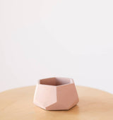 Faceted concrete air plant holder in a matte light pink hexagonal shape.