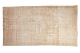 Distressed vintage Oushak rug, faded scalloped medallion, muted ivory and blush colors, 4'8
