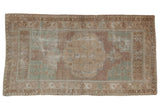 Vintage Distressed Oushak rug with faded green and beige central medallion design, 3x6.