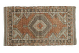 Vintage Distressed Oushak rug, stepped medallion, faded terracotta, sandalwood, silver, 2'7