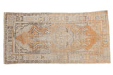 Vintage distressed Oushak runner, central medallion, vinery, tone-on-tone gold, ivory abrash, even wear. 3x5'11.