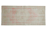 Distressed Oushak runner, faded rose floral medallion on ivory beige field, 1'11