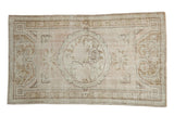 Distressed vintage Oushak runner, faded roundel rose medallion, soft beige, ivory hues, 2'9