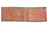 Distressed hand knotted Oushak runner, 2x6, blush field, playful geometric motifs and abrashes.