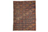 Antique Persian Afshar fragment rug, allover boteh lattice, indigo, brick red, saffron, aged.