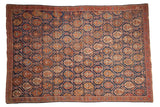Antique Persian Afshar rug with allover boteh lattice in deep indigo, brick red, and gold, 5'2