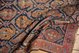 Antique Afshar rug's indigo and brick red outer border, lattice boteh pattern with mostly even wear.