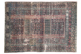 Distressed vintage Turkmen rug, aubergine field with charcoal ivory geometric motifs, 3'8