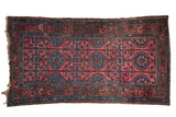 Vintage Lilihan rug, rich gem-tone floral medallions in raspberry, sapphire blue, 3'6