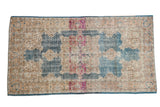 Distressed Oushak rug runner with central medallion, faded denim blue, ivory, fuchsia hues, 3'9