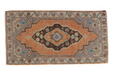Vintage distressed Oushak rug with sandalwood and slate blue medallion, 1'7