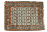 Antique Caucasian rug, ivory field, serrated geometric floral design in tangerine, mauve, 3'9