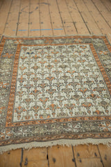 Detail of antique Caucasian rug's ivory field with serrated geometric patterns and tangerine border.