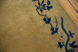 Art Deco runner detail: gold field, cobalt blue floral vinery, intact side selvage.