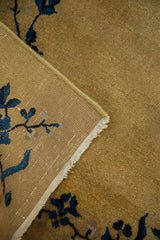 Hand-knotted weave and finished side cord of a vintage Chinese Art Deco rug runner.