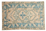 Distressed vintage Melas rug with triple blue medallion and faded geometric patterns, 4x6.