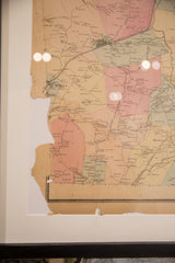 Antique 1860s Bedford NY map: torn lower right edge, decorative border, black frame.