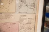 Antique framed directory detail showing Bedford business listings and Lake Marie map.