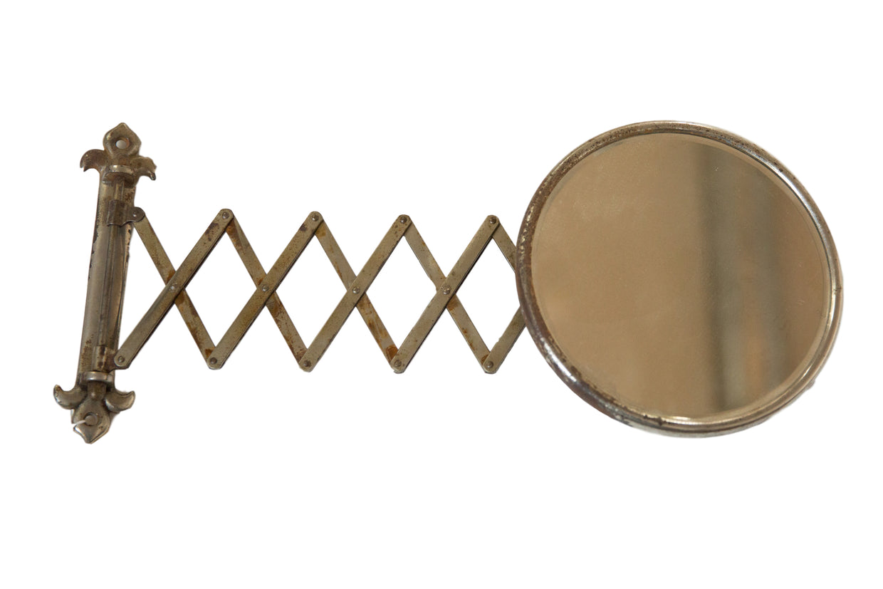 Antique Beveled Glass Fleur de Lis Accordion Shaving Mirror // ONH Item 8447