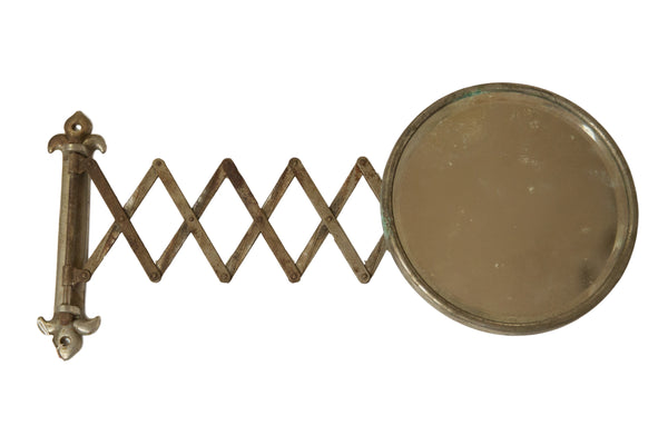 Antique Beveled Glass Fleur de Lis Accordion Shaving Mirror // ONH Item 8448