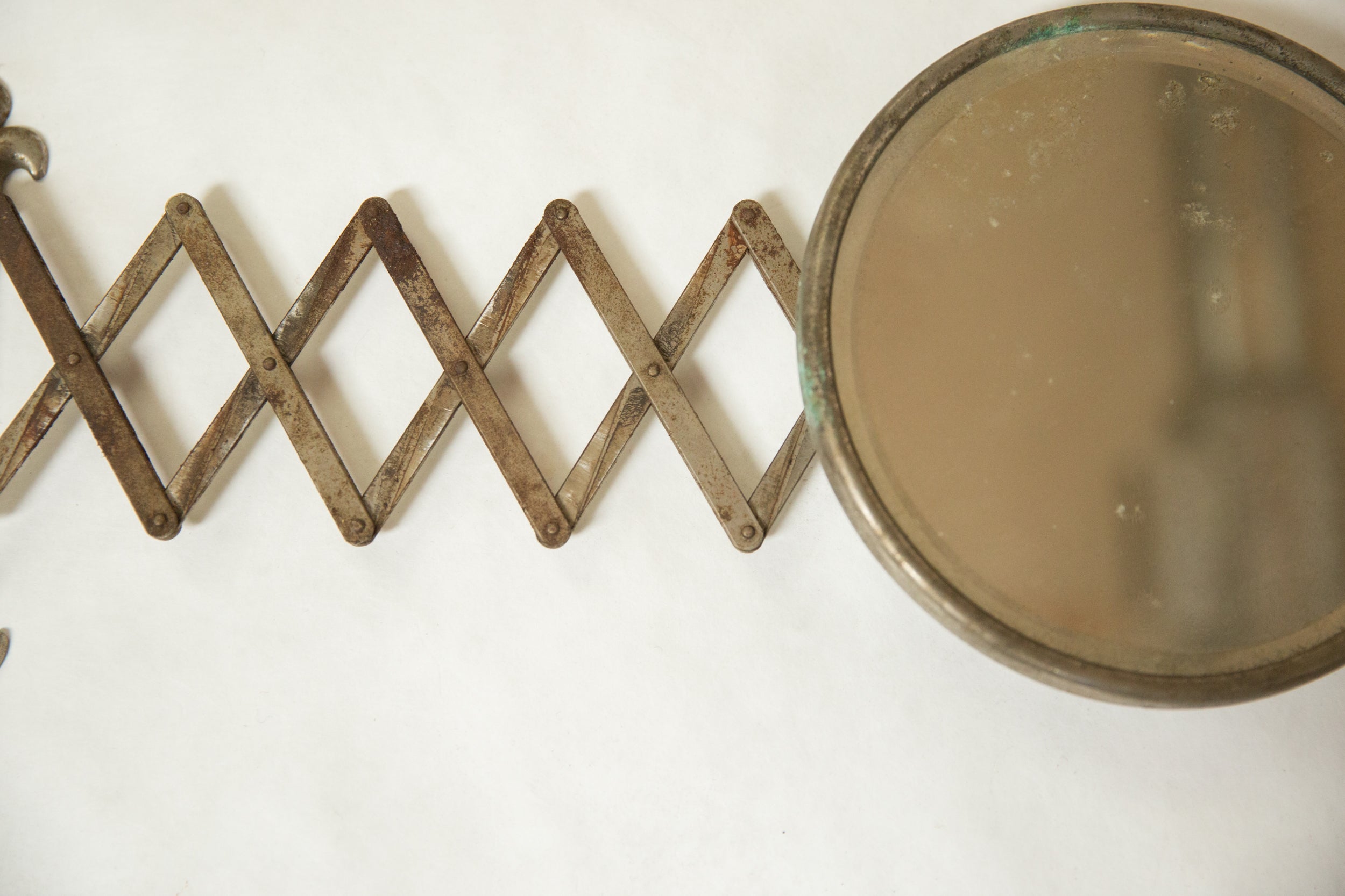 Antique Beveled Glass Fleur de Lis Accordion Shaving Mirror // ONH Item 8448 Image 1