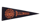 Vintage University of Illinois felt pennant, dark blue with orange seal and lettering.