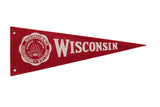 Vintage Wisconsin University red felt pennant, white lettering and circular university seal.