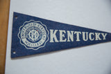 Vintage University of Kentucky felt pennant, white university seal, blue texture, and grommet.
