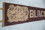 Sketched illustration of Mount Rushmore on the dark brown vintage felt pennant.