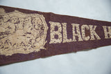 Detail of the Mount Rushmore illustration and textured lettering on a vintage Black Hills felt flag.