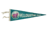 Vintage 1950s Yellowstone Park felt pennant, magenta bear graphic on teal, measuring 5.5